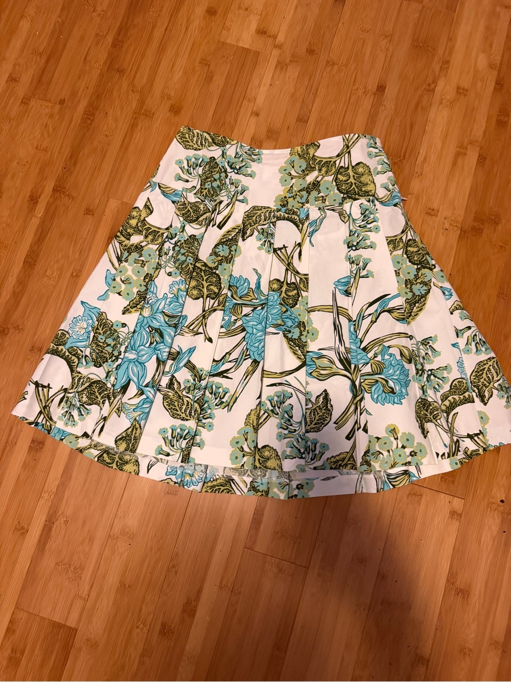 LOFT White Skirt with Blue & Green Floral Print
